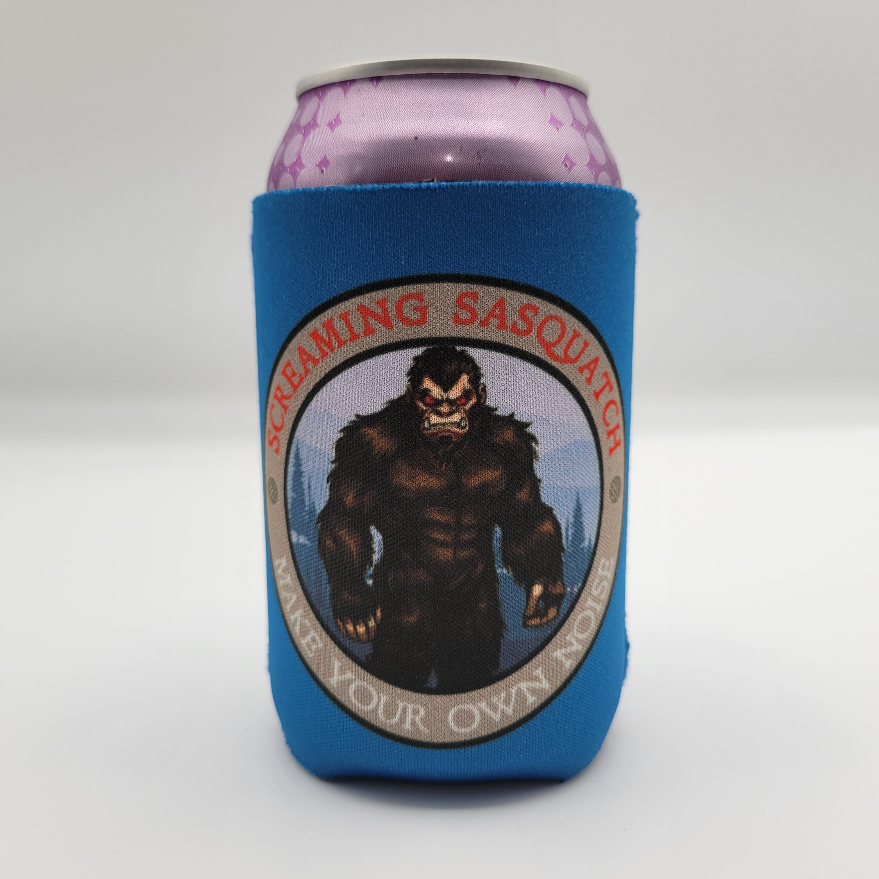 Screaming Sasquatch Can Cooler Sleeve Blue MntNoise