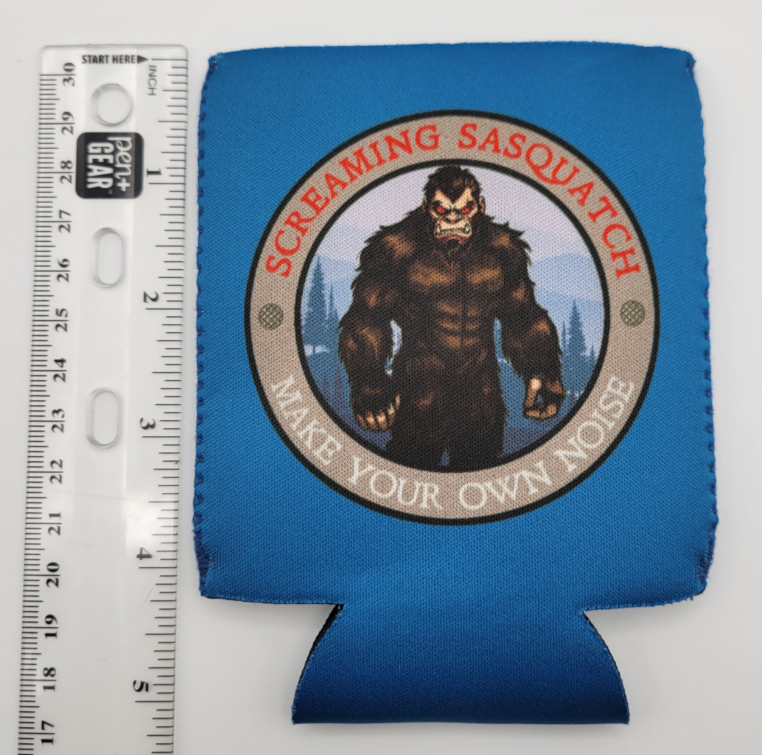 Screaming Sasquatch Can Cooler Sleeve Blue MntNoise Flat