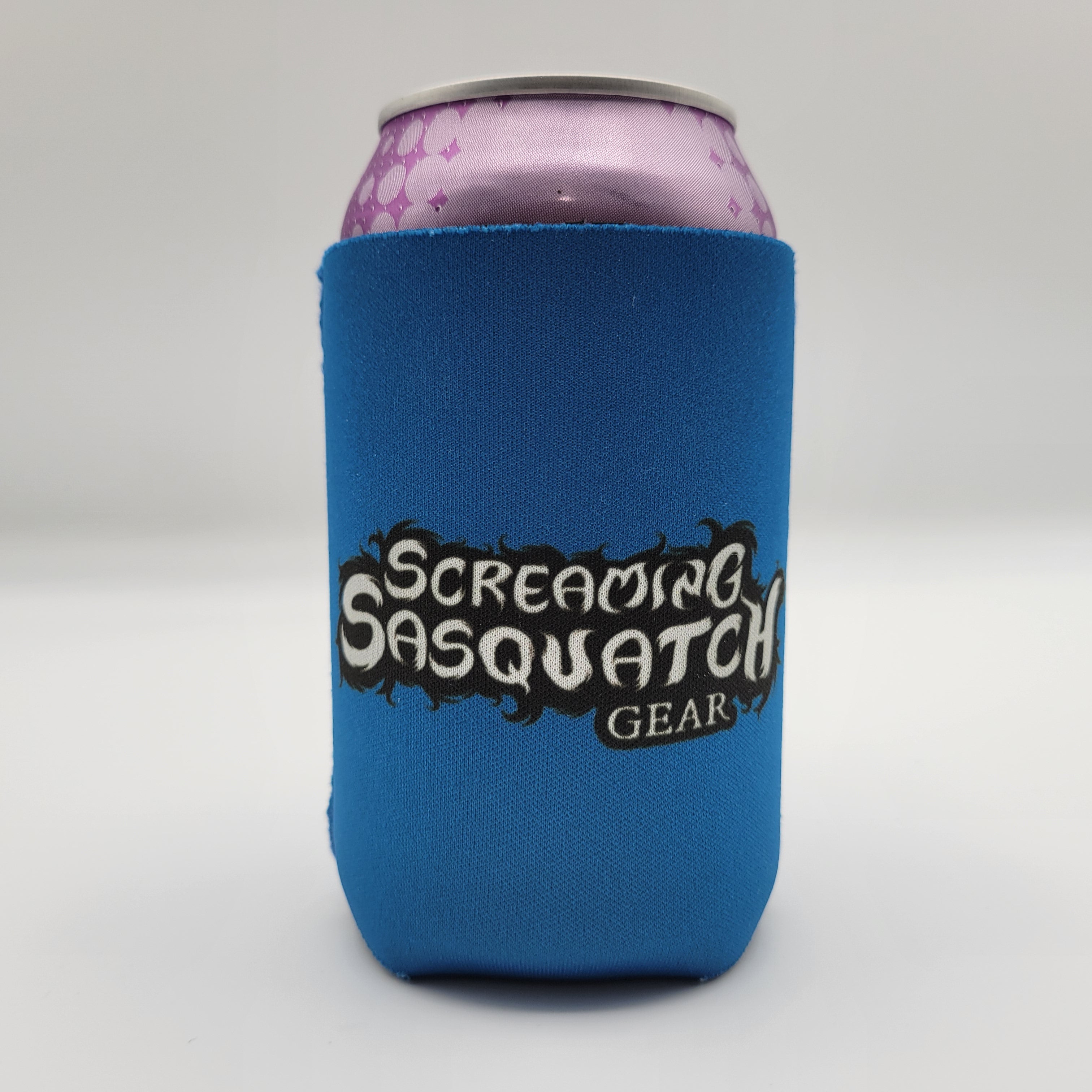 Screaming Sasquatch Can Cooler Sleeve Blue MntNoise Logo