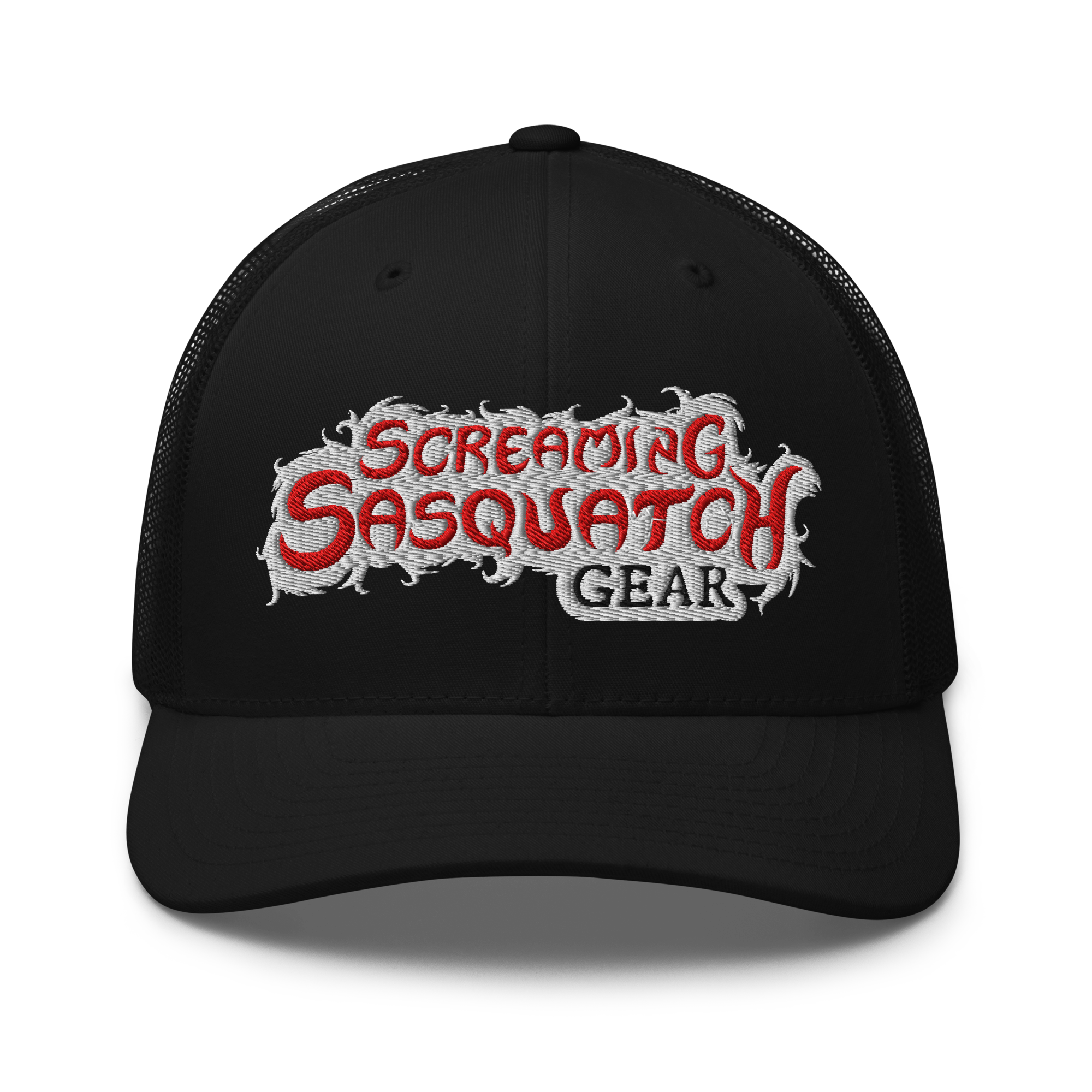 Screaming Sasquatch Hat Gray on Black Front