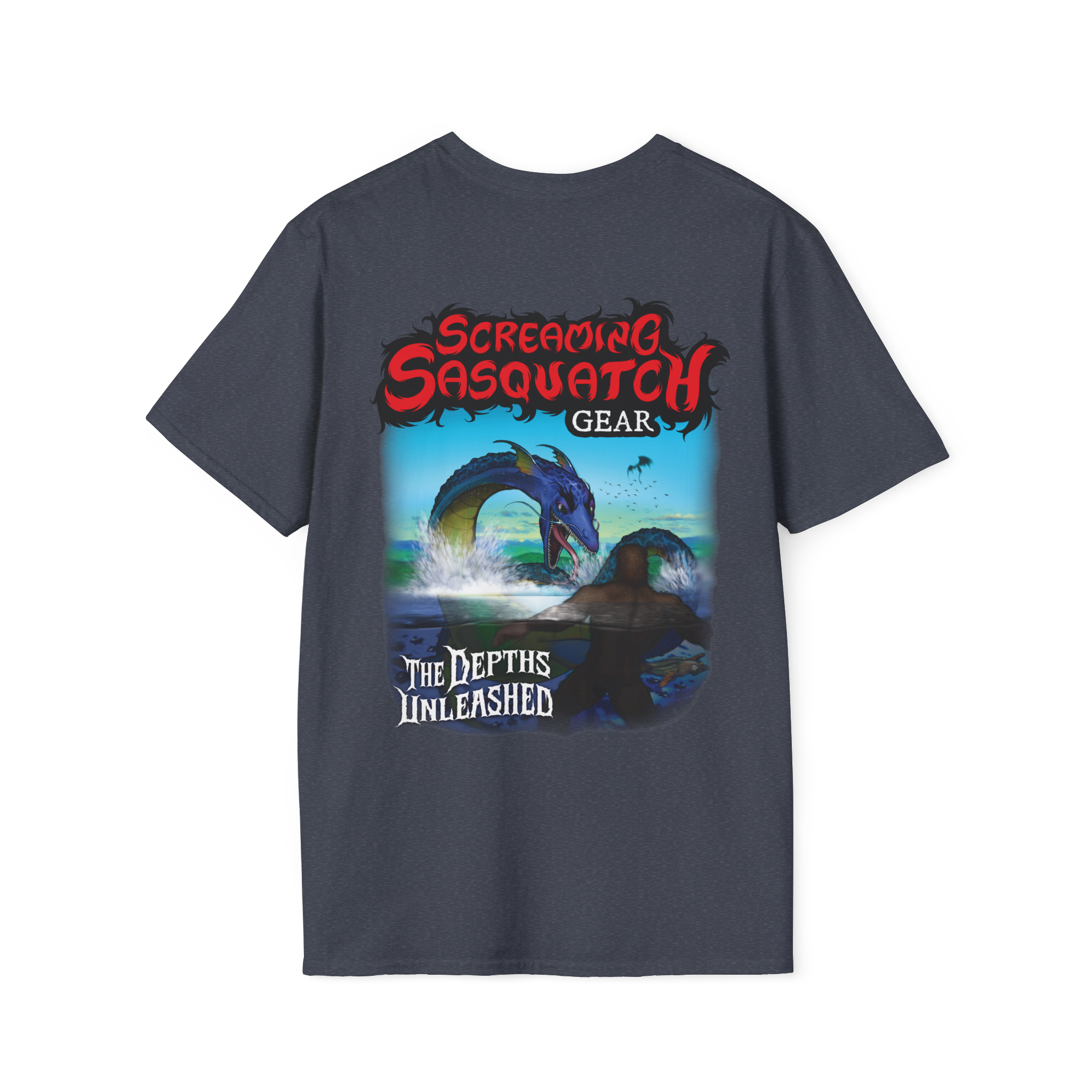 Screaming_Sasquatch_T-Shirt_Depths_Unleashed_Heather_Navy_Back