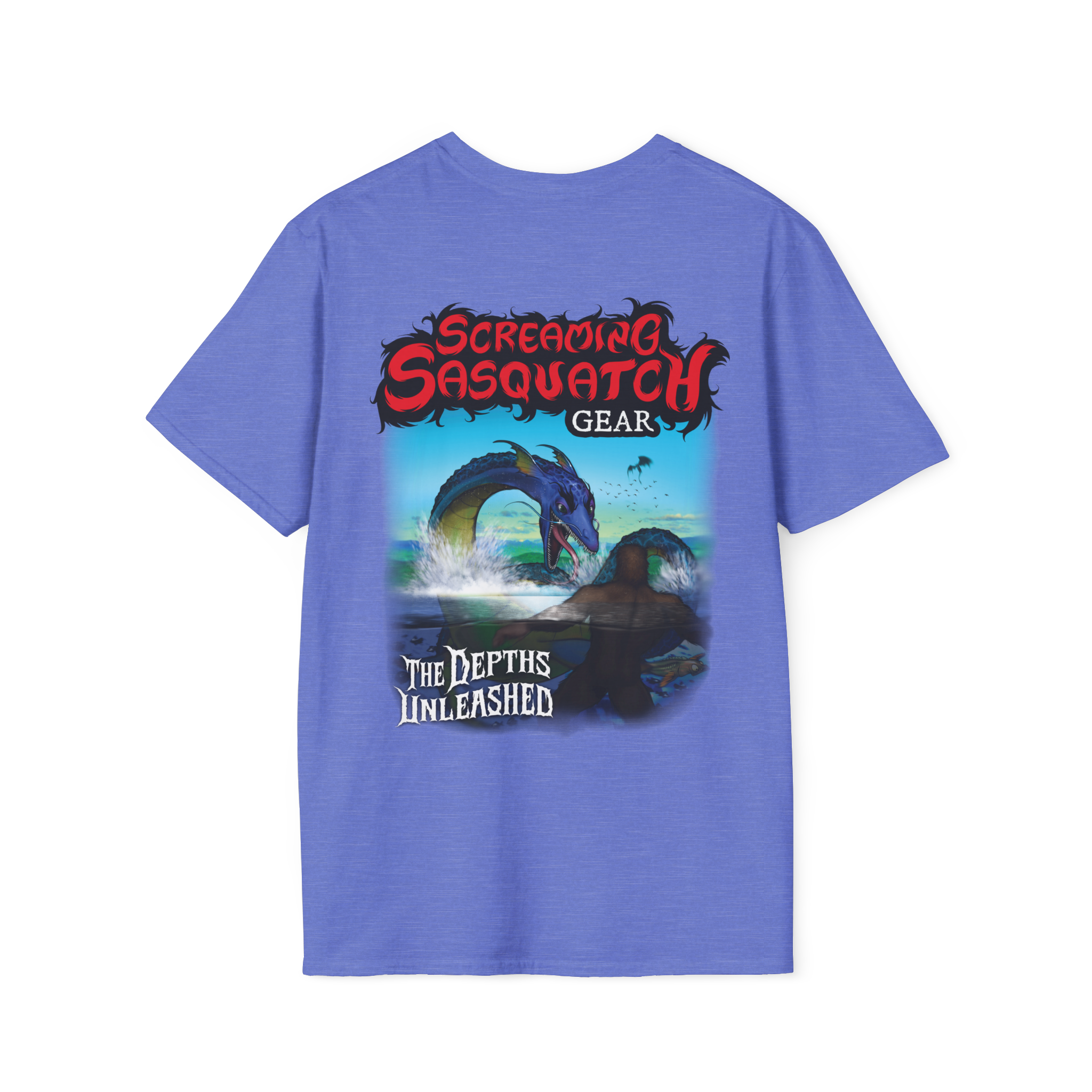 Screaming_Sasquatch_T-Shirt_Depths_Unleashed_Heather_Royal_Back