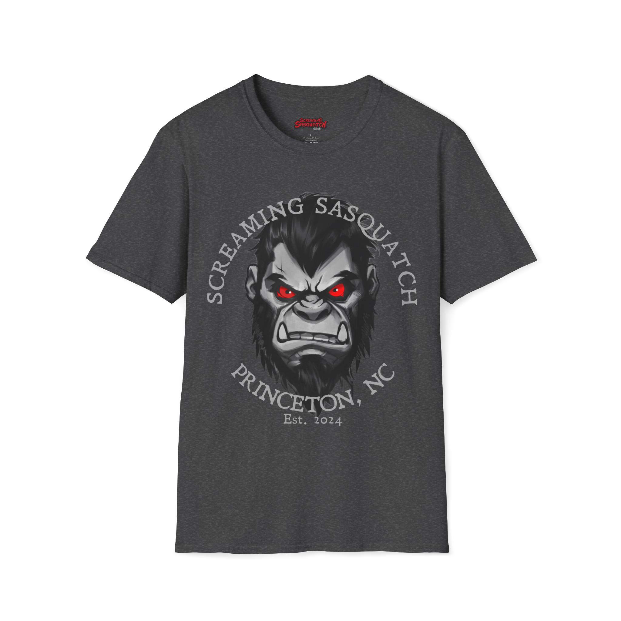 Screaming_Sasquatch_T-Shirt_Est_2024_Dark_Heather_Front