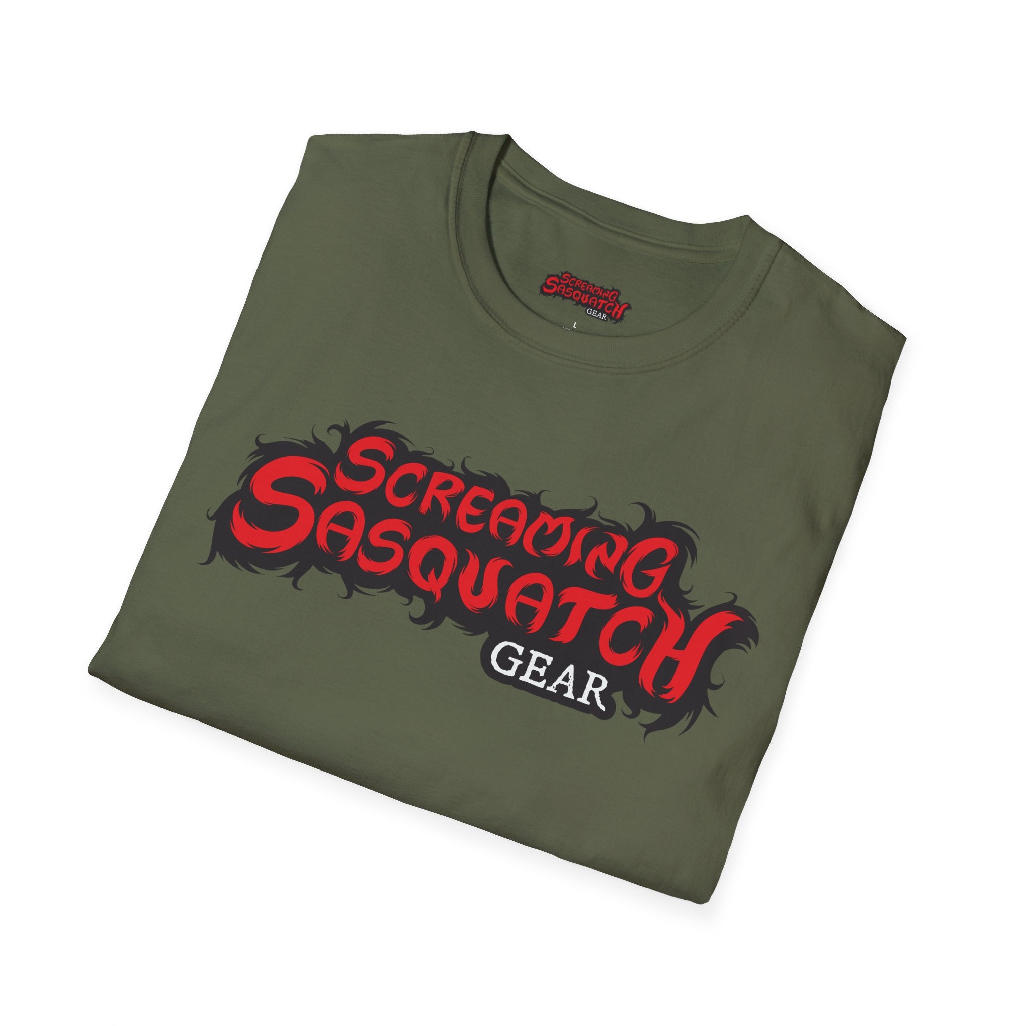 Screaming Sasquatch T-Shirt Logo Olive Folded