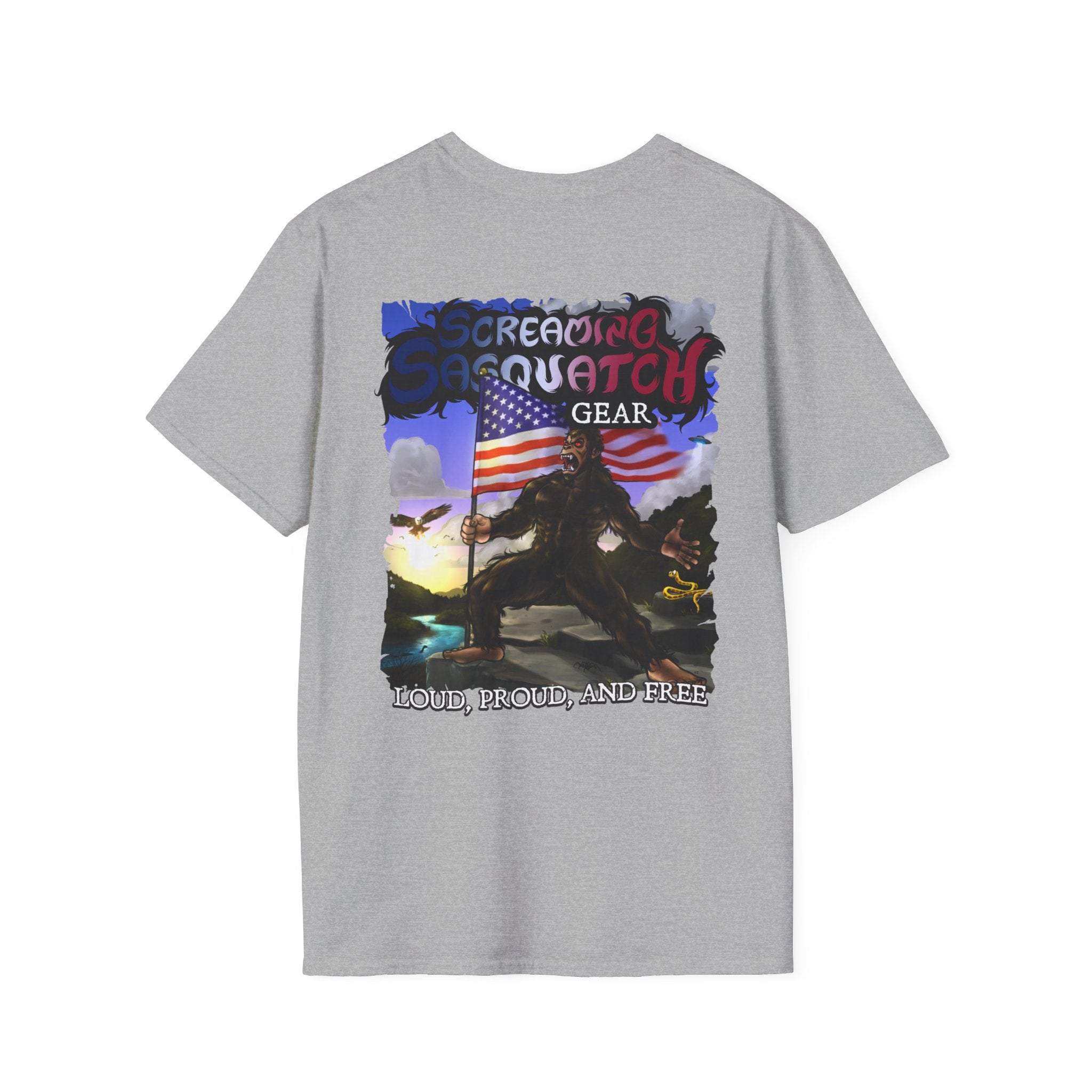 Screaming Sasquatch T-Shirt Loud Proud Grey Back