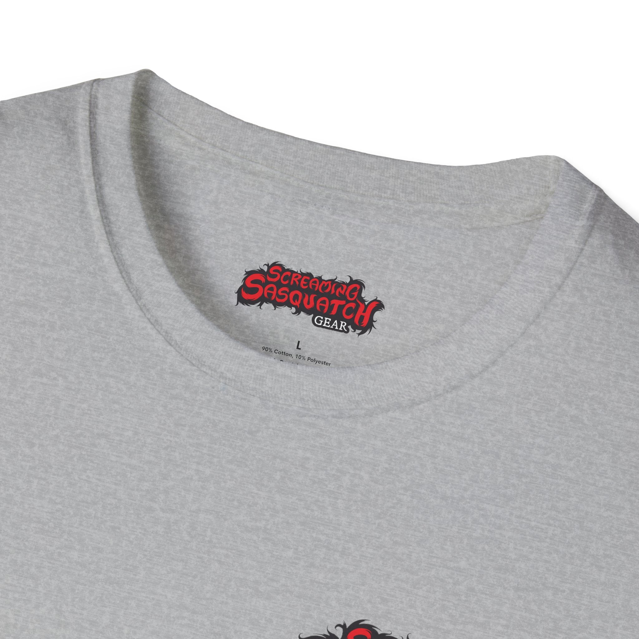 Screaming Sasquatch T-Shirt Loud Proud Grey Tag
