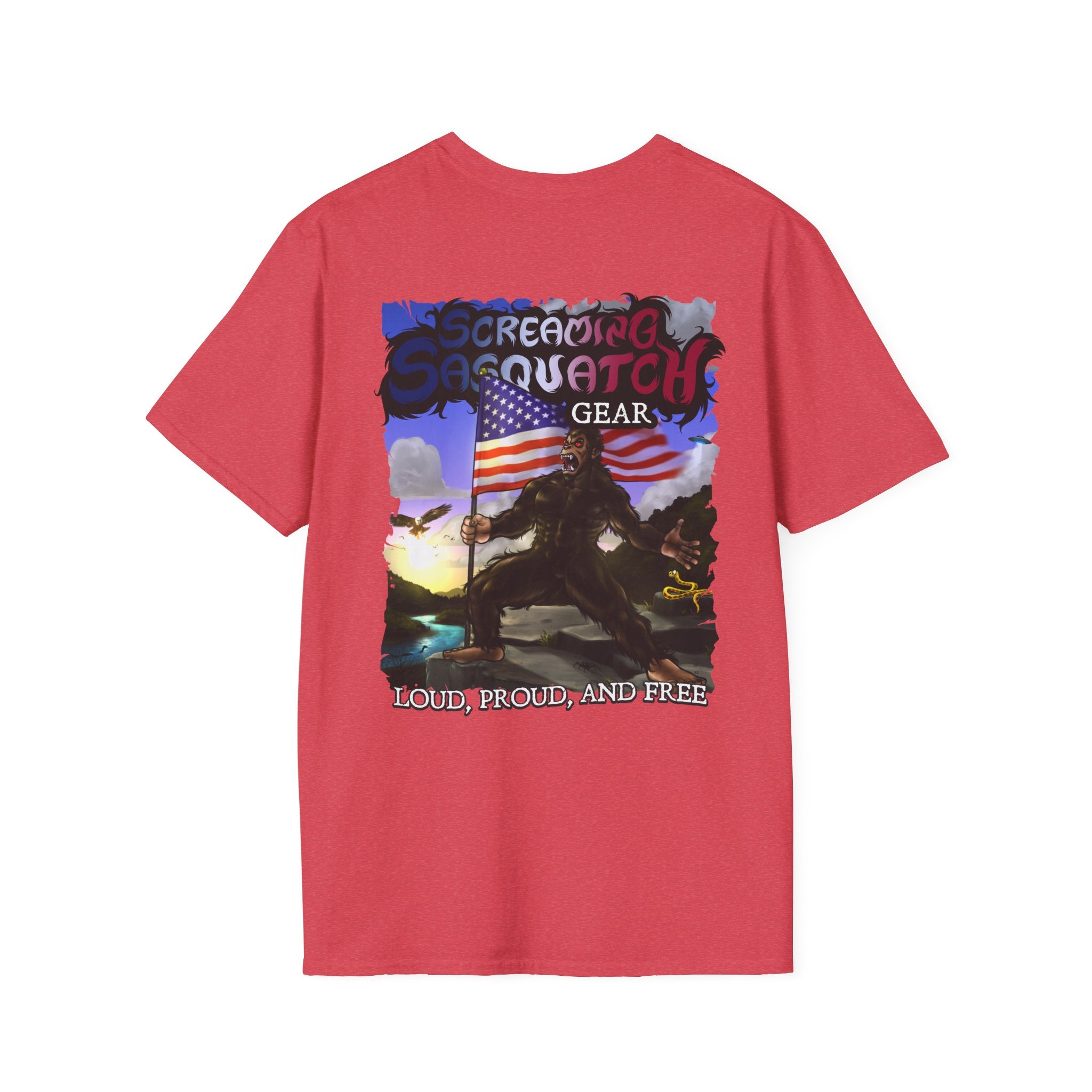 Screaming Sasquatch T-Shirt Loud Proud Red Back