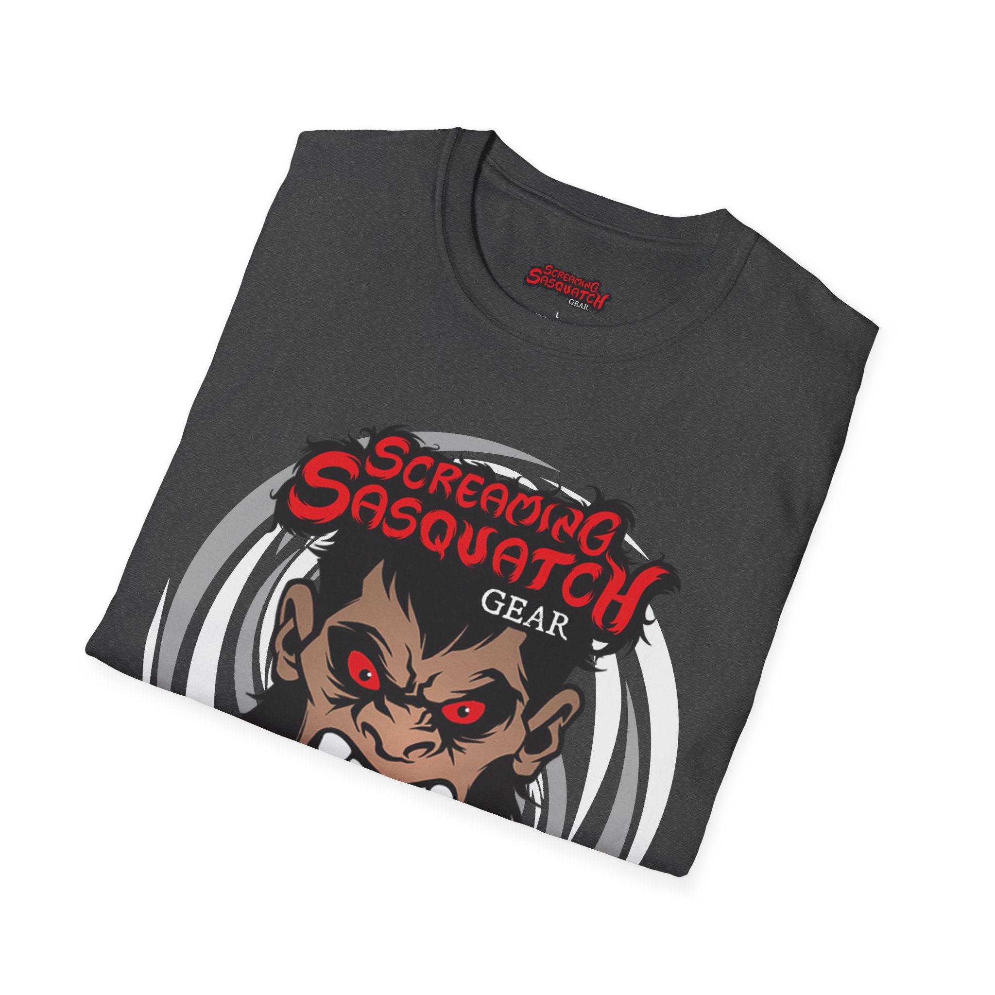 Screaming Sasquatch T-Shirt Swirling Mascot Grey Folded