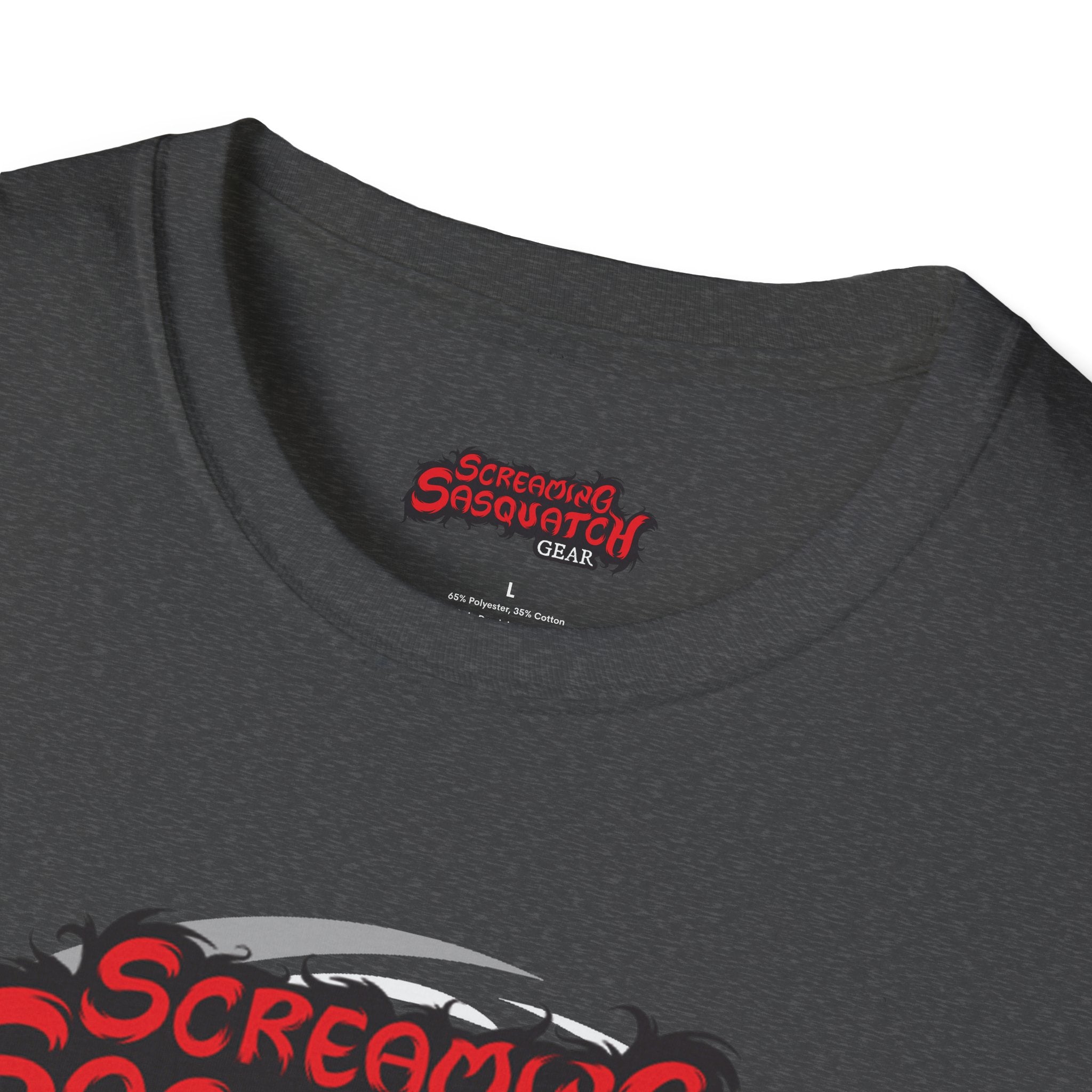 Screaming Sasquatch T-Shirt Swirling Mascot Grey Tag
