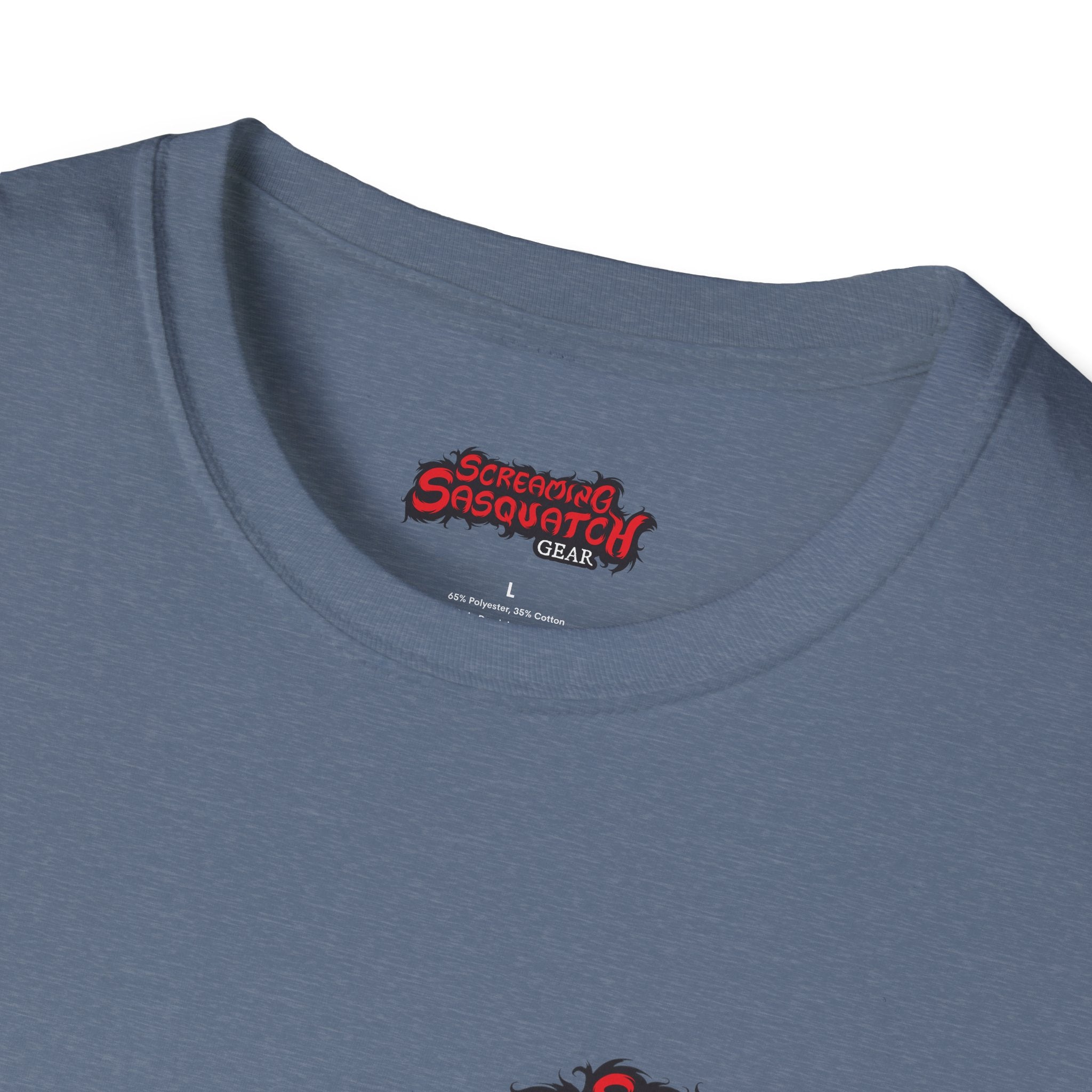 Screaming Sasquatch T-Shirt Loud Proud Blue Tag