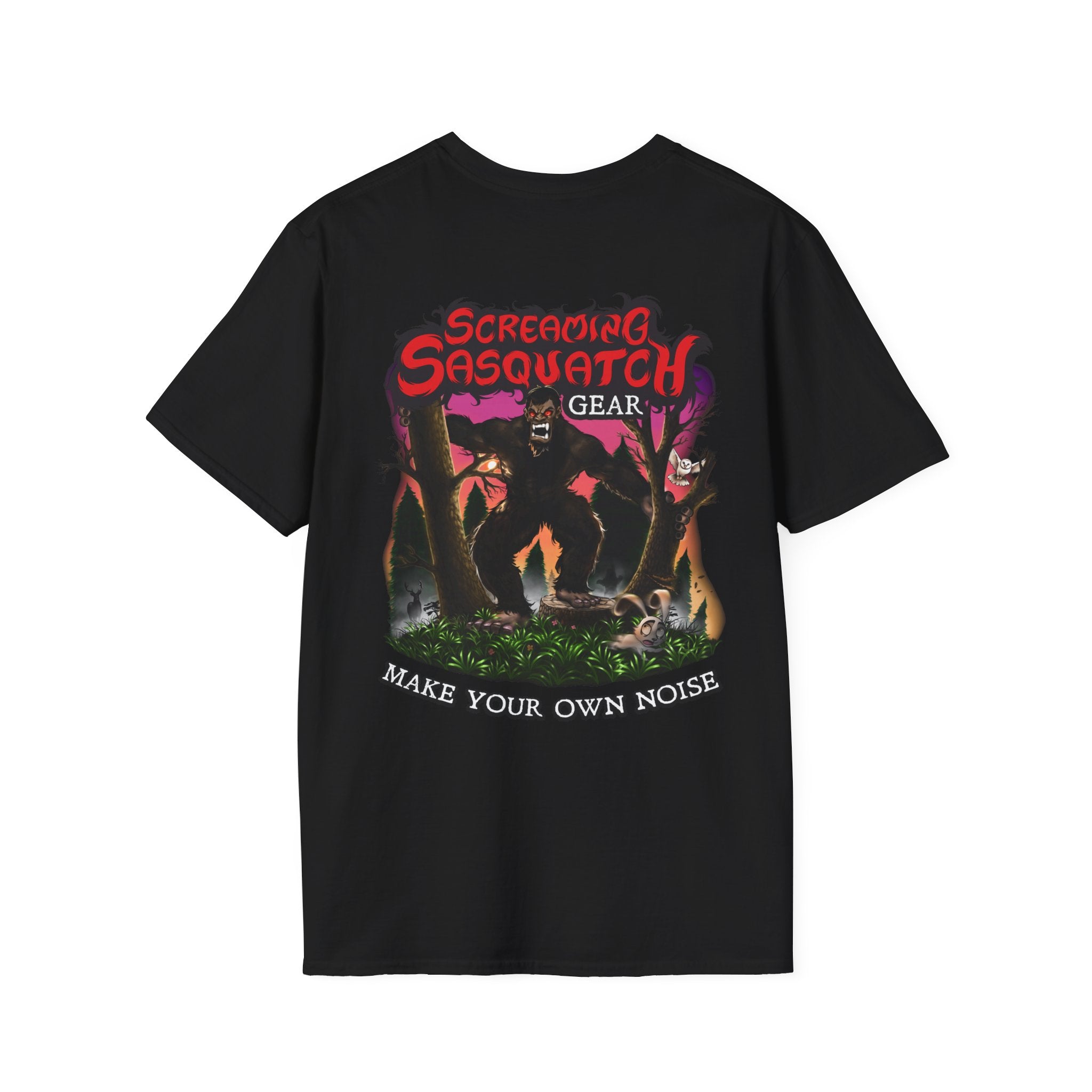 Screaming Sasquatch T-Shirt Make Your Own Noise Black Back